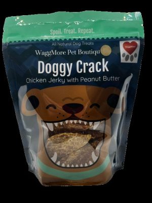 020357122682 WAGGMORE DOGGY CRACK CHICKEN PEANUTBUTTER JERKY 8OZ