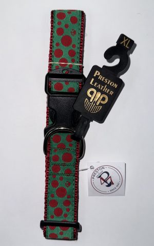 852687801544 PRESTON RED AND GREEN POLKA PAW 1.25 INCH COLLAR