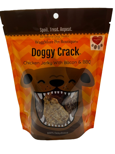 036000291452 WAGGMORE DOGGY CRACK CHICKEN JERKY BBQ/BACON 8OZ