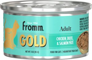 072705133307 FROMM CAT GOLD CHICKEN/DUCK/SAMON 3OZ CANS
