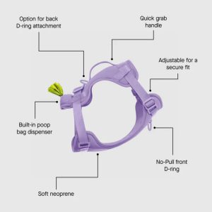 628284128311 EVERYTHING NEOPRENE HARNESS WITH BAG DISPENSER LAVENDER