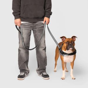 628284131922 SEAMLESS KNIT LEASH BLK/GRY