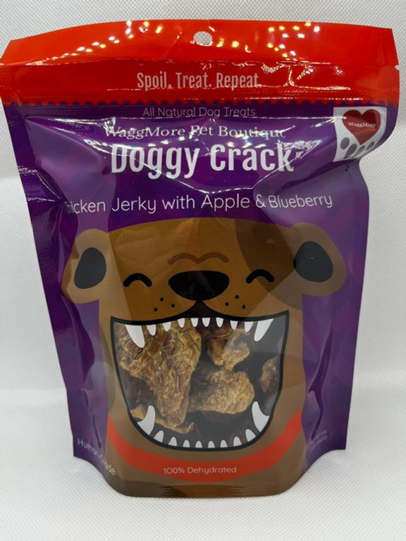 737452918903 WAGGMORE DOGGY CRACK CHICKEN JERKY APPLE/BLUBERRY 8OZ