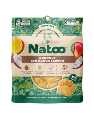 850039634024 BIG BITE COCONUT & MANGO CRUNCHY BISCUIT DOG TREATS, 8-OZ BAG