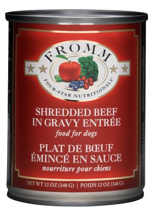 072705118779 FROMM 4-STAR SHREDDED BEEF IN GRAVY ENTREE 12OZ DOG CANS