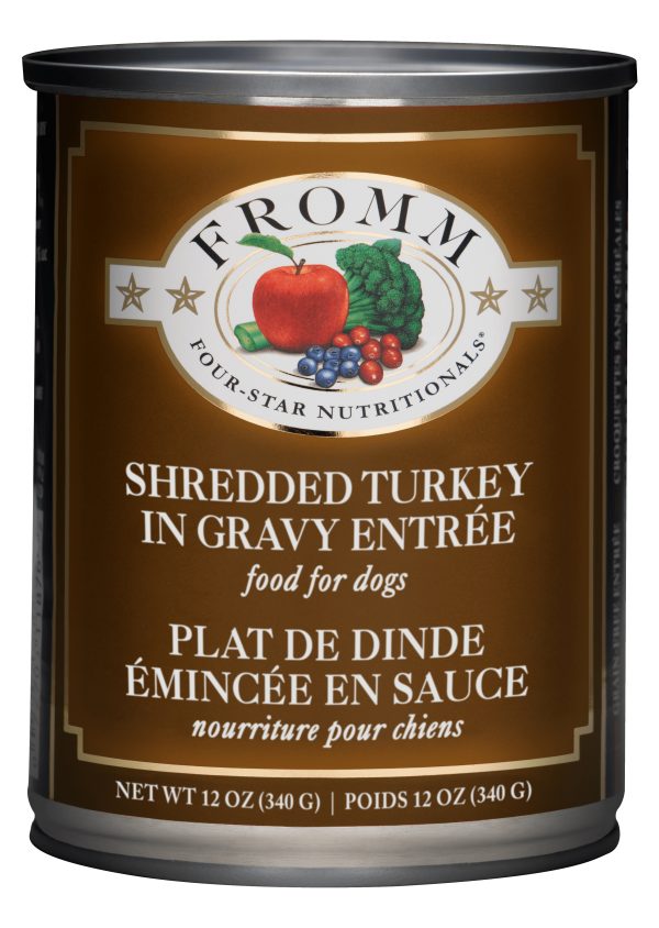 072705118823 FROMM 4-STAR SHREDDED TURKEY IN GRAVY ENTREE 12OZ DOG CANS